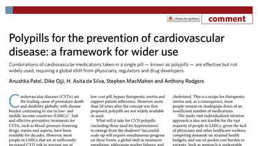 Polypills for the prevention of cardiovascular disease: a framework for wider use